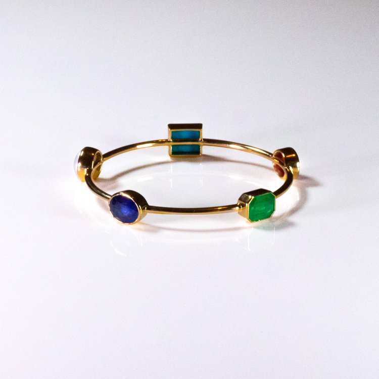 Multi-Stone 18K Gold Bangle