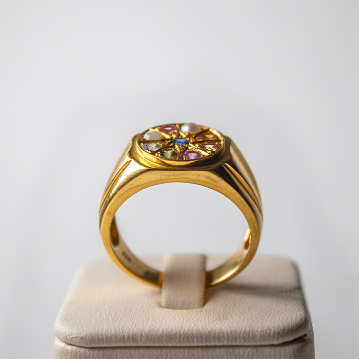 Gold Navratna Ring - 9 Precious Gemstones