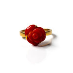 Load image into Gallery viewer, Red Coral Rose Ring in Yellow Gold
