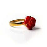 Load image into Gallery viewer, Red Coral Rose Ring in Yellow Gold
