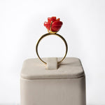 Load image into Gallery viewer, Red Coral Rose Ring in Yellow Gold
