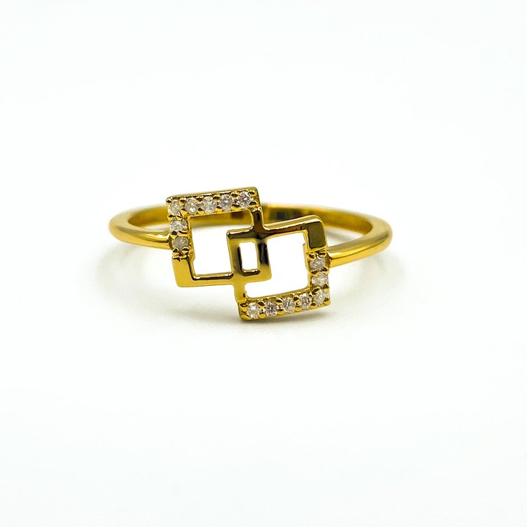 Anel de ouro amarelo 18kt com 14 diamantes