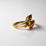 Load image into Gallery viewer, Tourmaline Ring - 18kt, 3 Diamonds, 3 Multi-Color Tourmaline
