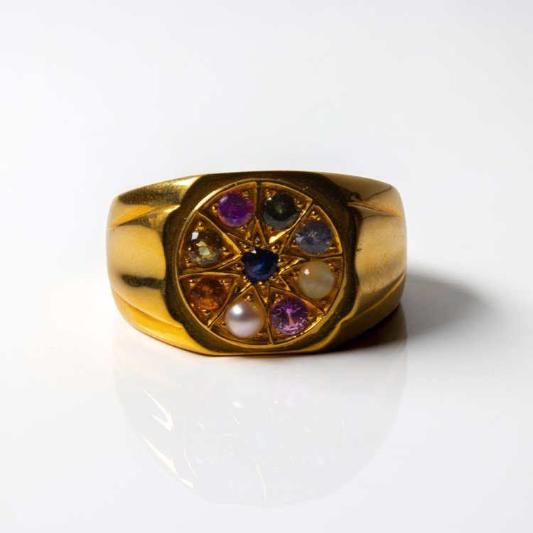 Gold Navratna Ring - 9 Precious Gemstones