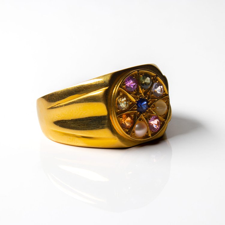 Gold Navratna Ring - 9 Precious Gemstones